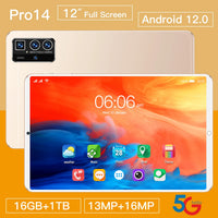 12 Inch Dual SIM Android Tablet  16GB+1TB 14 Pro Pro Branded Educational Phone Call Feature