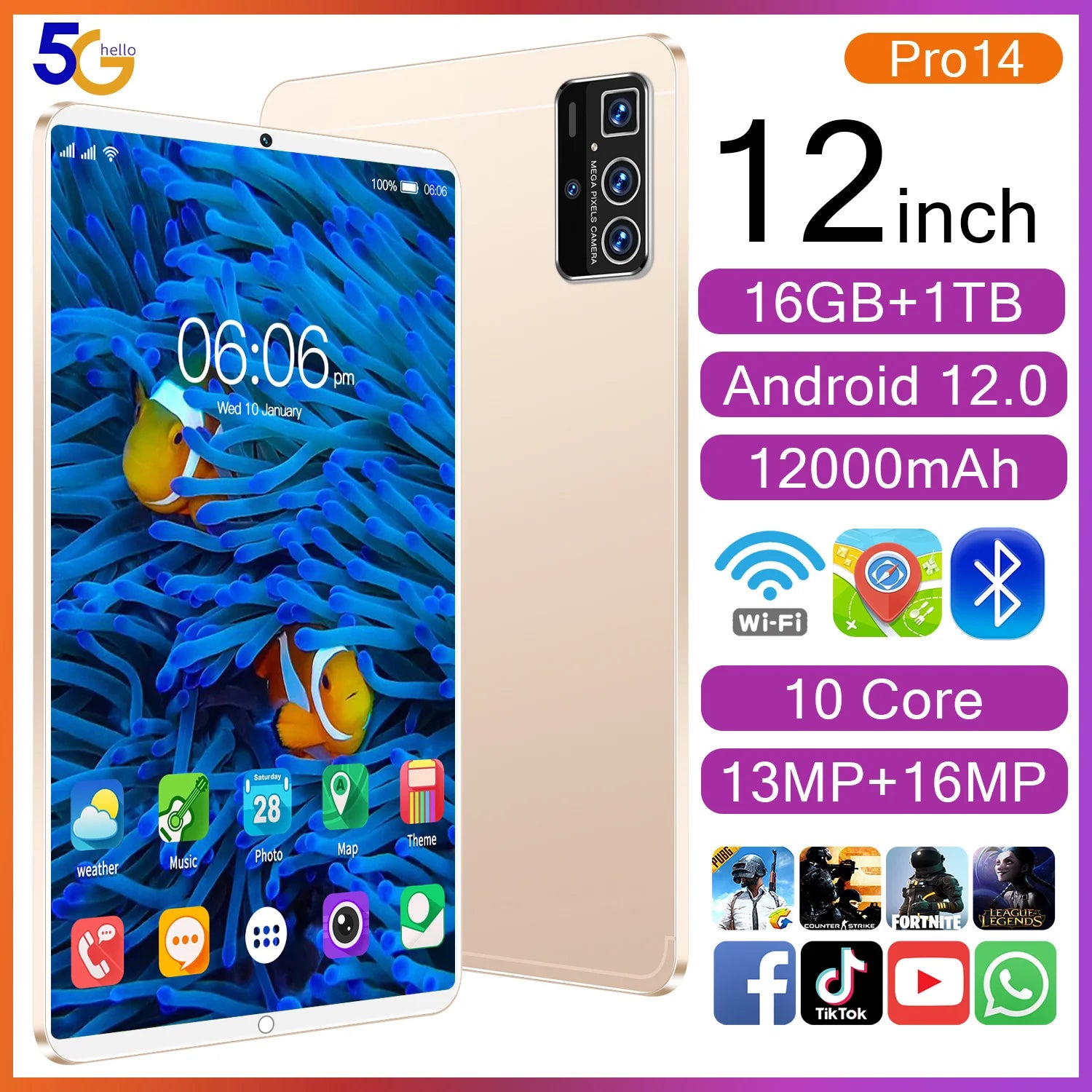 Popular 12.9 Inch Android Tablet With Dual Sim Oem Customized Brand 16gb+1tgb Educational Use Phone Call and Tablet Pc Support