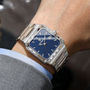 Binbang Square Men's Quartz Watch — Date Window, Steel Strap