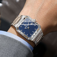Binbang Square Men's Quartz Watch — Date Window, Steel Strap