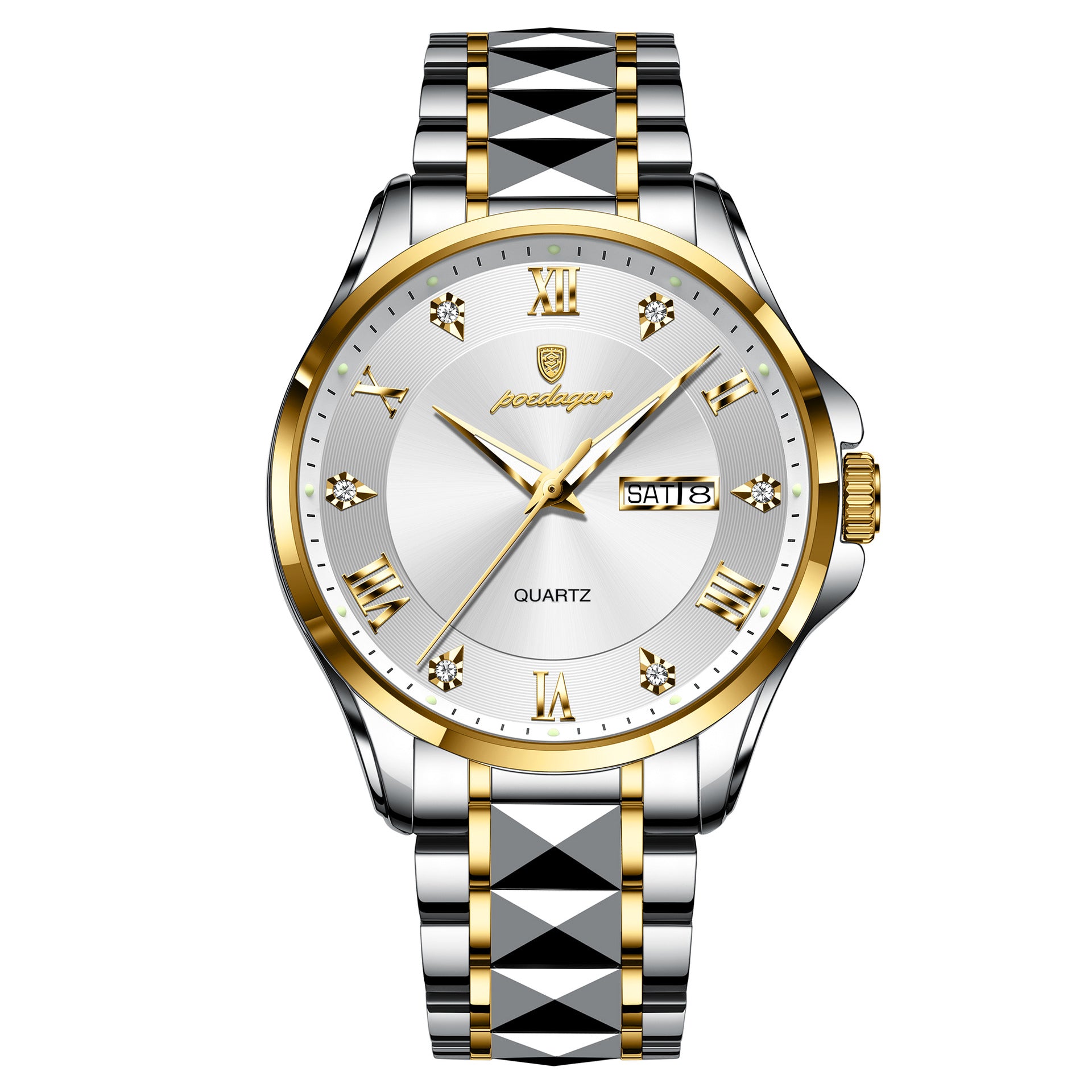 Men's Luxury-Style Quartz Watch — Day/Date, Stainless Steel Bracelet