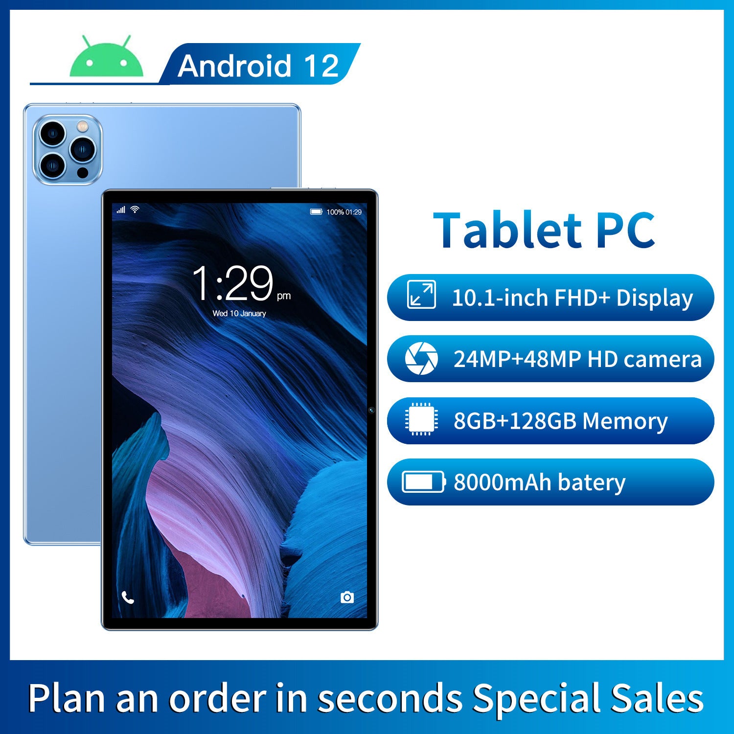 10.1" 5G Tablet — Dual SIM, 8GB RAM, 128GB Storage | Work, Stream & Learn Anywhere
