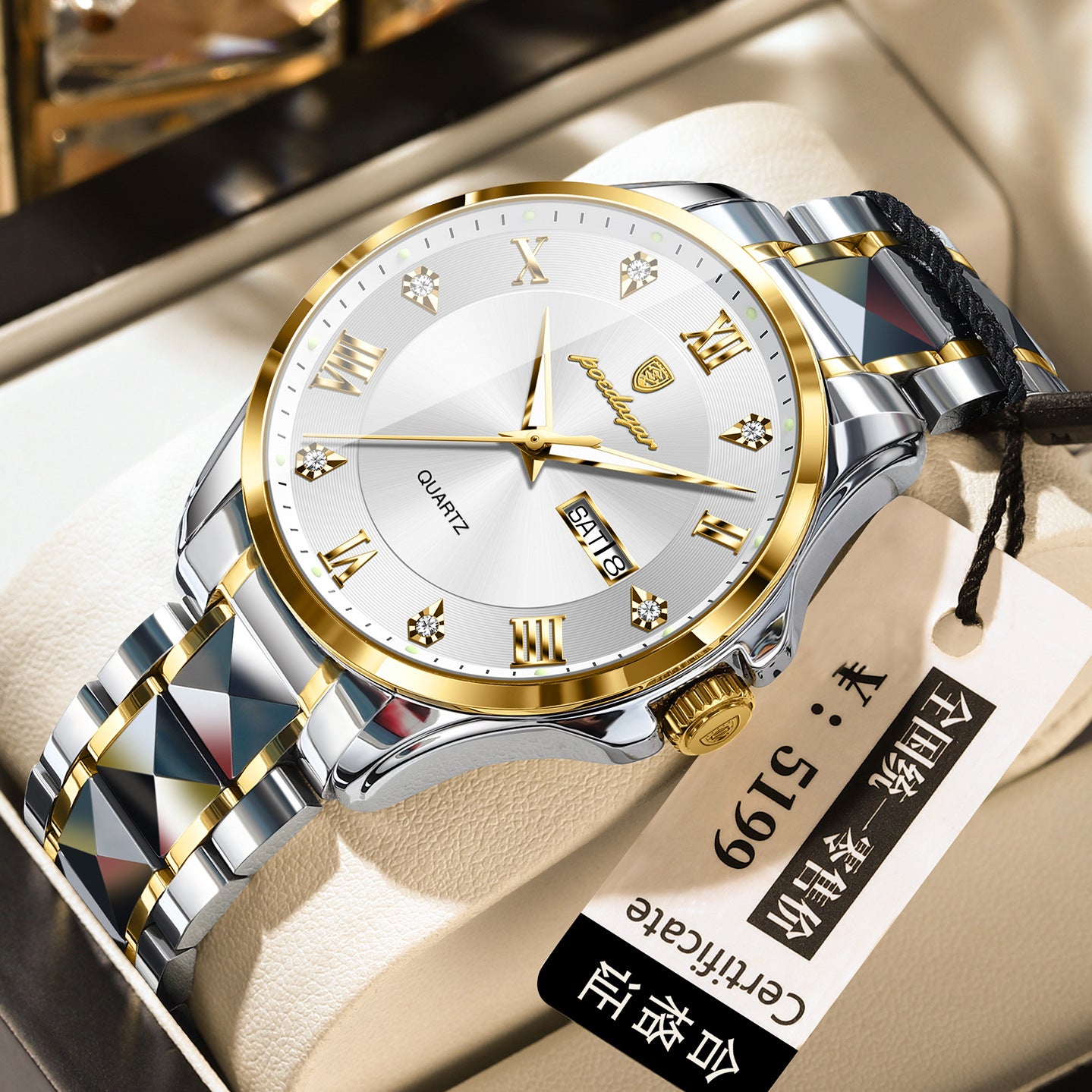 Men's Luxury-Style Quartz Watch — Day/Date, Stainless Steel Bracelet