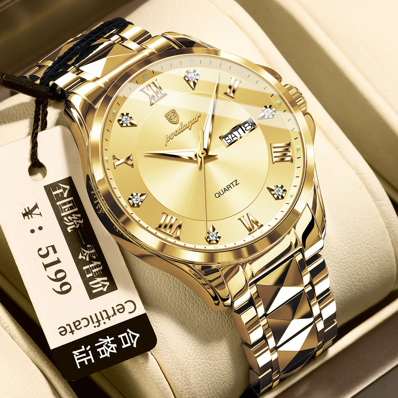Men's Luxury-Style Quartz Watch — Day/Date, Stainless Steel Bracelet
