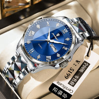Men's Luxury-Style Quartz Watch — Day/Date, Stainless Steel Bracelet