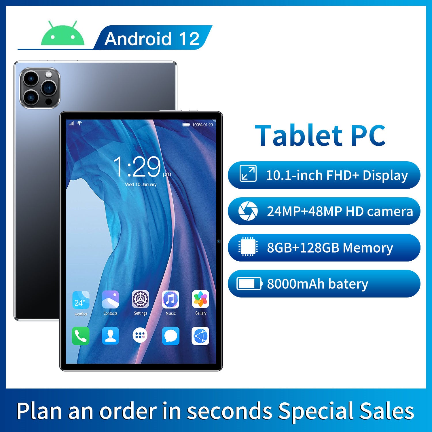 10.1" 5G Tablet — Dual SIM, 8GB RAM, 128GB Storage | Work, Stream & Learn Anywhere