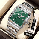 Binbang Square Men's Quartz Watch — Date Window, Steel Strap