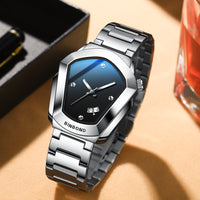 BINBOND Men's Quartz Watch — Crystal-Accent Dial, Steel Bracelet