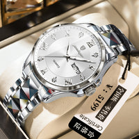 Men's Luxury-Style Quartz Watch — Day/Date, Stainless Steel Bracelet