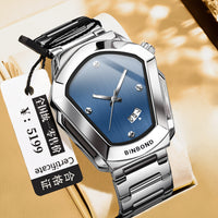 BINBOND Men's Quartz Watch — Crystal-Accent Dial, Steel Bracelet