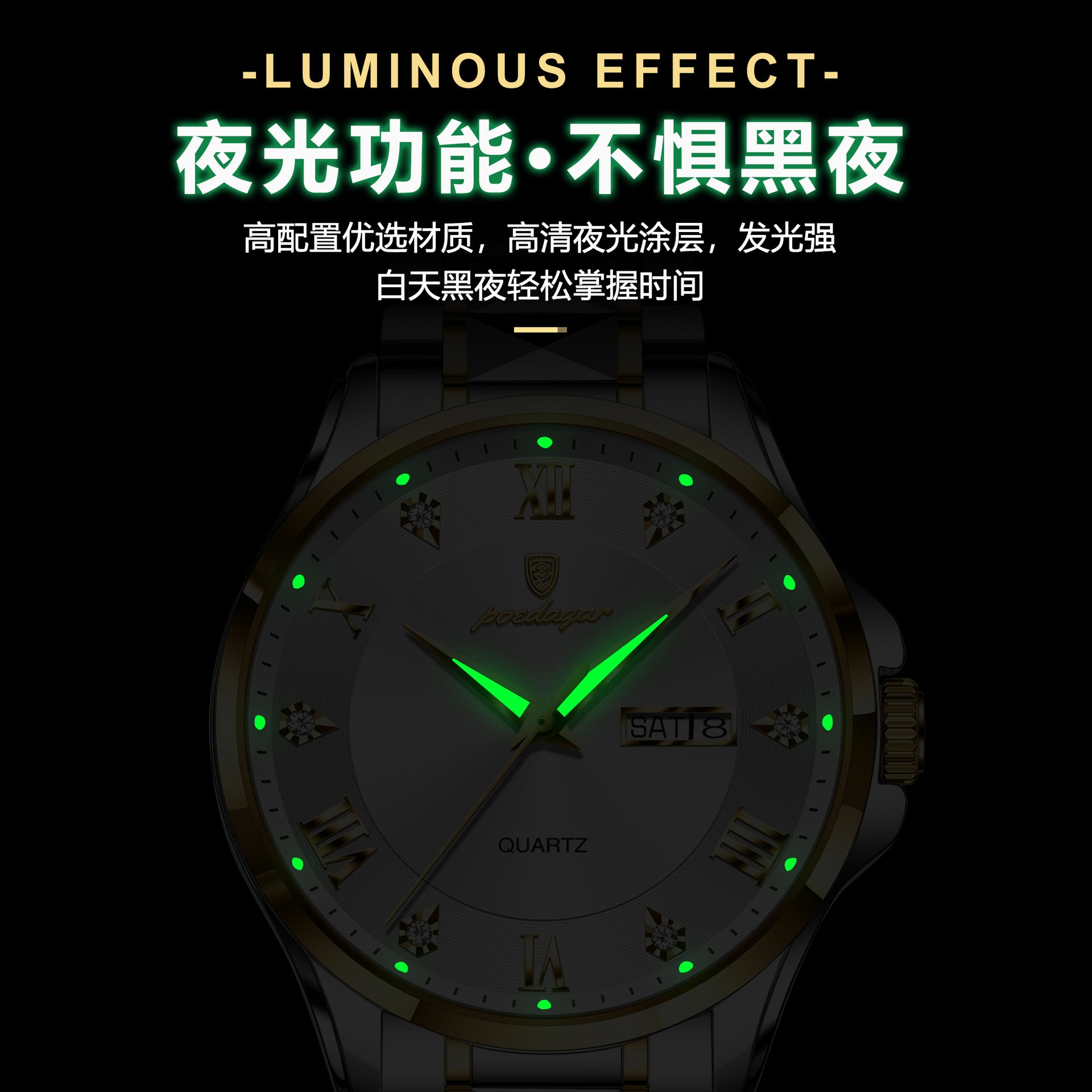 Men's Luxury-Style Quartz Watch — Day/Date, Stainless Steel Bracelet