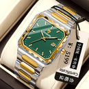 Binbang Square Men's Quartz Watch — Date Window, Steel Strap