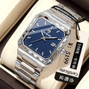 Binbang Square Men's Quartz Watch — Date Window, Steel Strap
