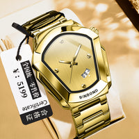 BINBOND Men's Quartz Watch — Crystal-Accent Dial, Steel Bracelet