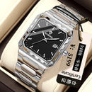 Binbang Square Men's Quartz Watch — Date Window, Steel Strap