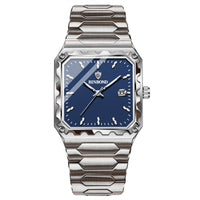 Binbang Square Men's Quartz Watch — Date Window, Steel Strap