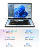 CRELANDER YG14D Dual Screen 2-in-1 Laptop – 14"+14" 2K Touch | Intel N95/N100 | Up to 32GB | RGB Backlit | 360° Flip
