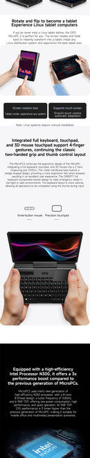 GPD MicroPC 2 2025 – 7" Pocket Laptop | Intel i3-N300 | 16GB DDR5 | Up to 4TB SSD | Touch | Wi-Fi 6 | Windows 11 Pro
