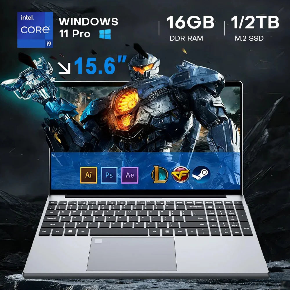 Portable 15.6" Gaming Laptop Computer Intel Core i9 10980HK/9900U Windows 11 PC Gamer 16GB RAM Fingerprint Unlock Notebook PC