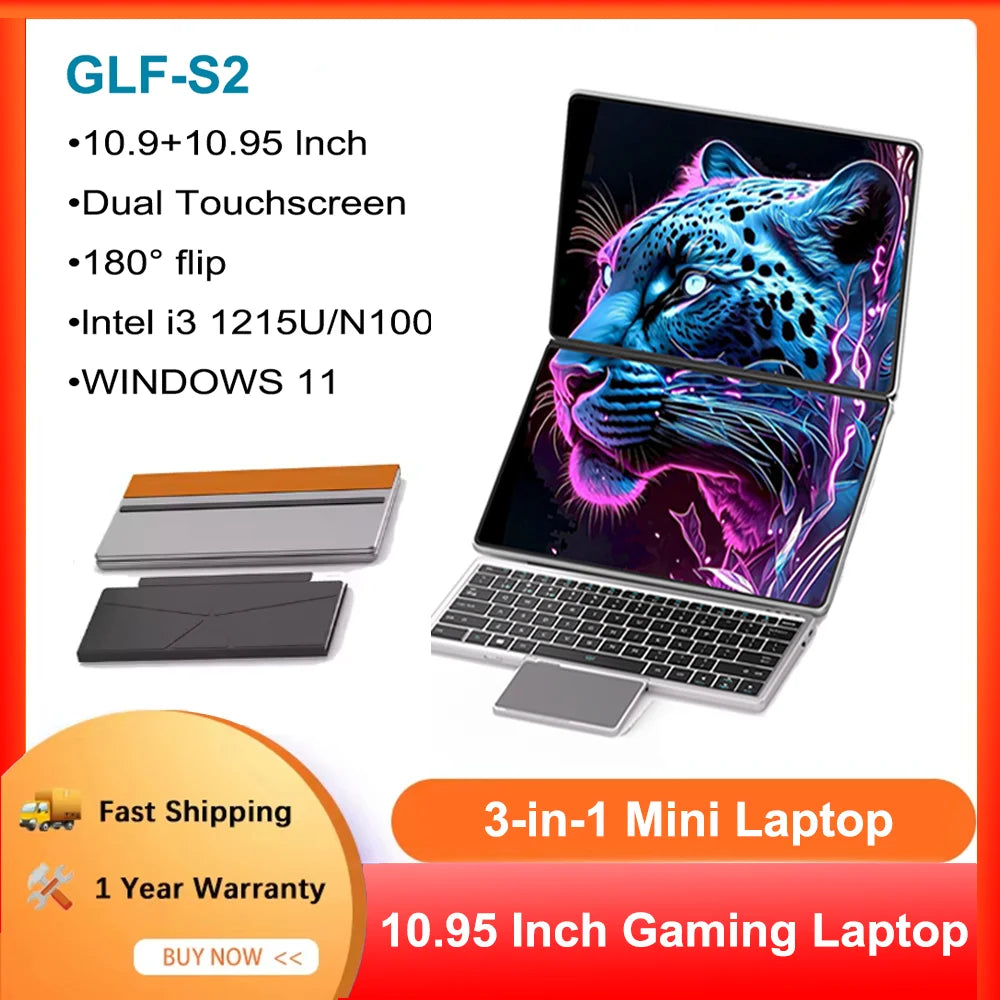 GLF-S2 Dual-Screen Laptop — Twin 10.9" Touch, Intel i3-1215U/N100, 2-in-1