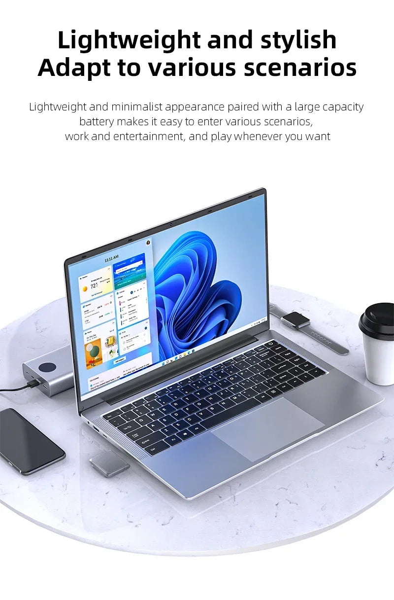 15.6" Office Laptop — Intel Atom x7, 12GB RAM, Up to 2TB SSD, Windows 11