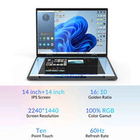 CRELANDER Dual Screen Laptop 14+14 Inch 2K Touch Screen Notebook Intel N95 CPU 360 Degree Flip Metal Case 2 in 1 Laptop Computer