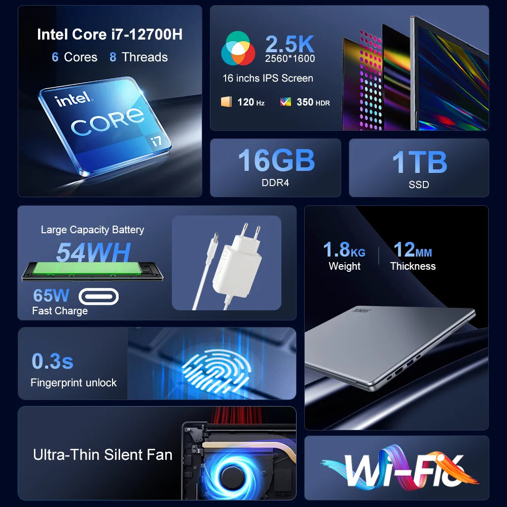 Ninkear N16Pro 16" — Intel Core i7, 2.5K 120Hz, 16GB RAM, 1TB SSD