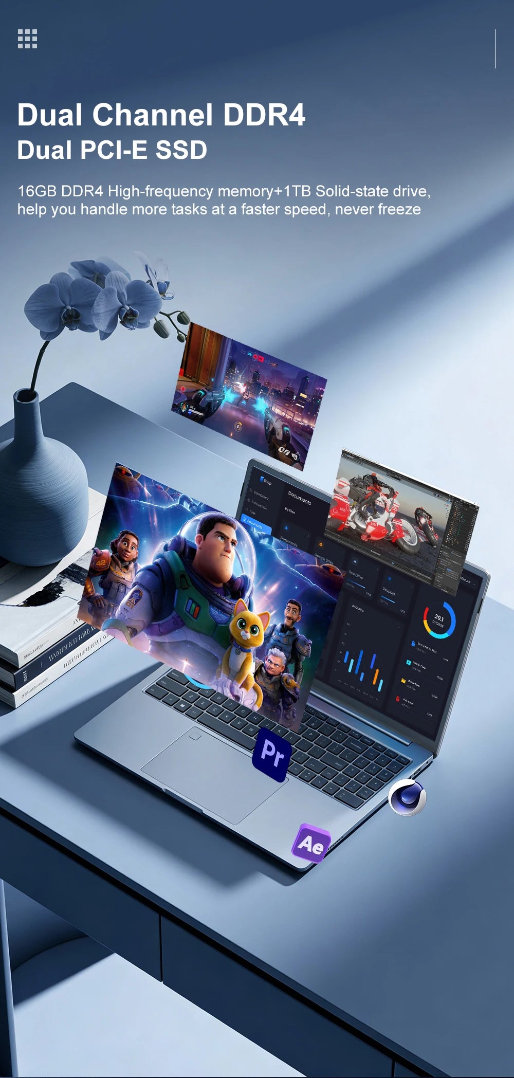 Ninkear N16Pro Laptop 16 inch 2.5K 120Hz Intel Core i7-12700H WiFi 6 16GB RAM 1TB SSD Laptop Windows 11 Notebook Office Computer