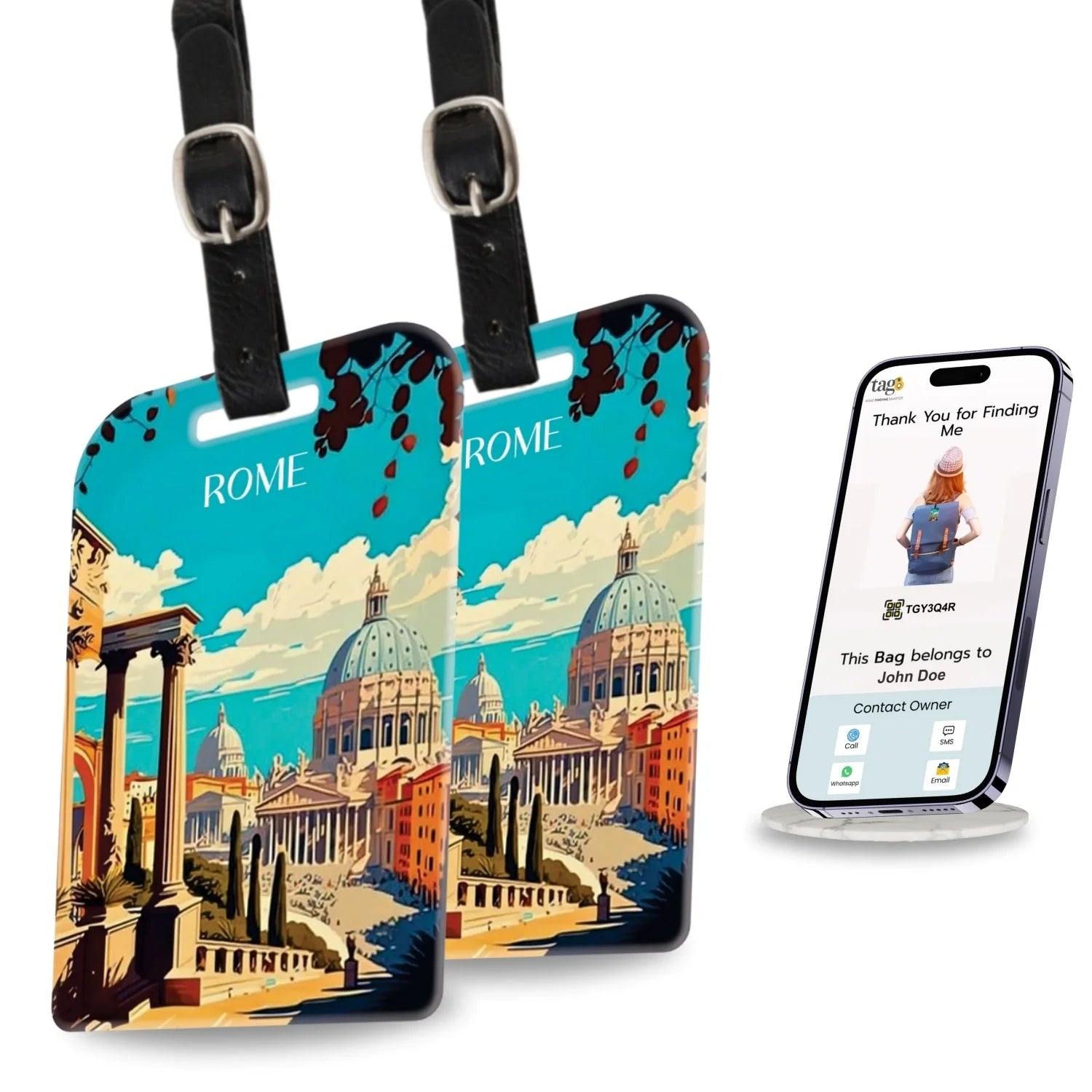 Rome Smart Bag Tag Pack Of 2 With Roman Forum Design